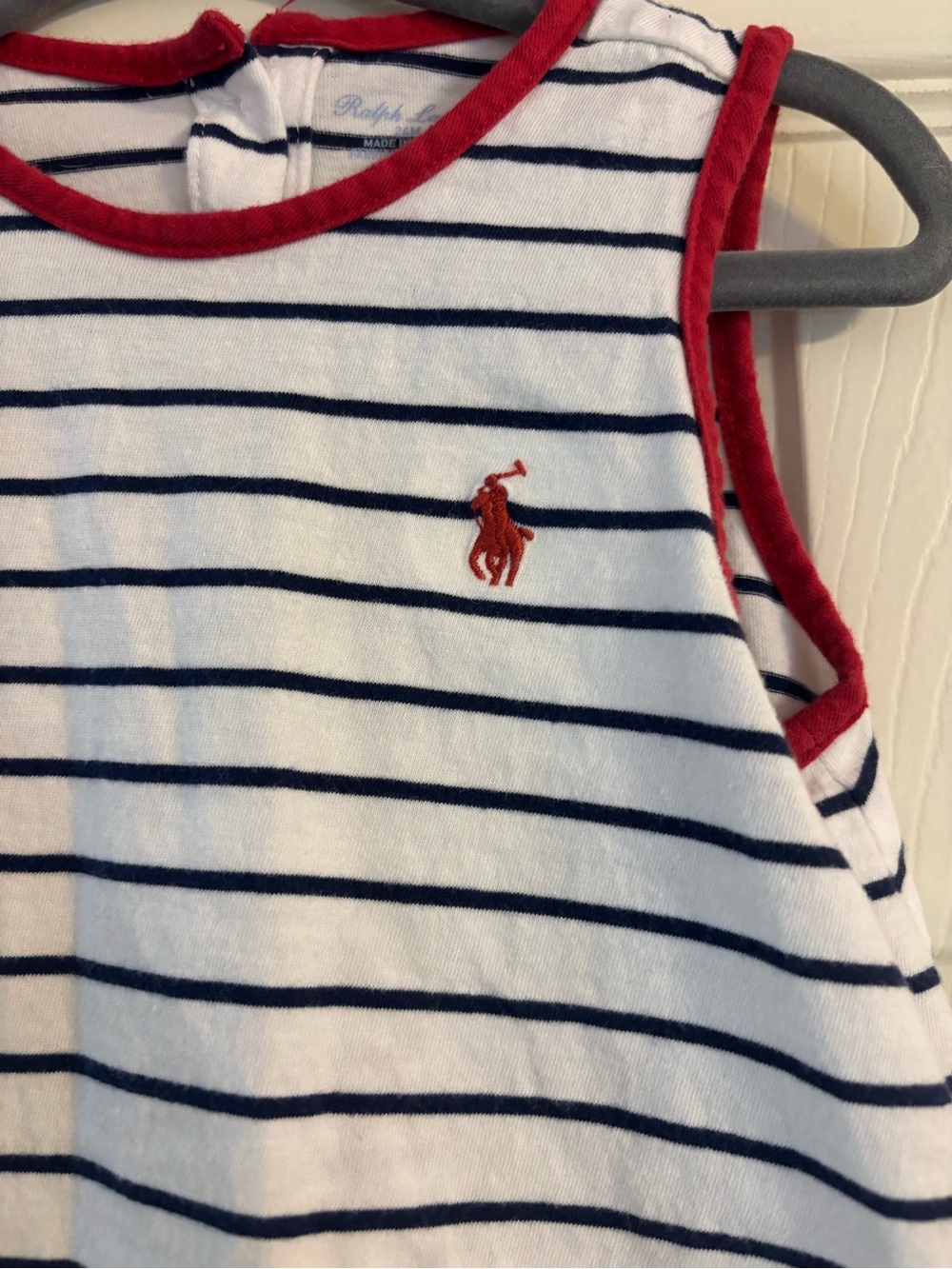 Ralph Lauren White Tank Top with Navy Stripes and Red Trim - Picture 2 of 5